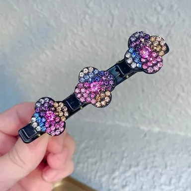 2 pc Sparkling Crystal Stone Flower Hair Clips